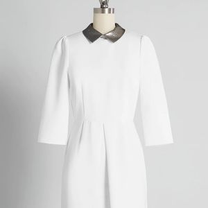 NWT White mod mini dress with metallic collar US 10 [UK 14]